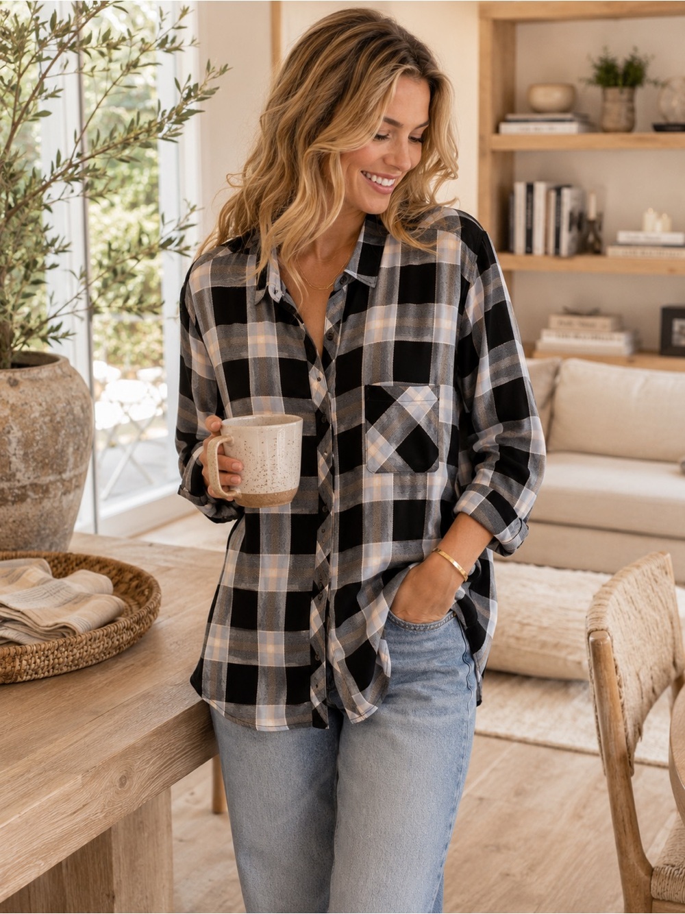 Rails Hunter Plaid Button Down Shirt Onyx Periwinkle Blush Large - Picture 2 of 11